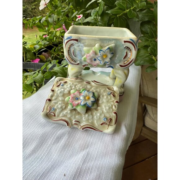 Vintage Japanese Porcelain Ashtray with Lidded Match Holder | Floral Motif | - Picture 2 of 4